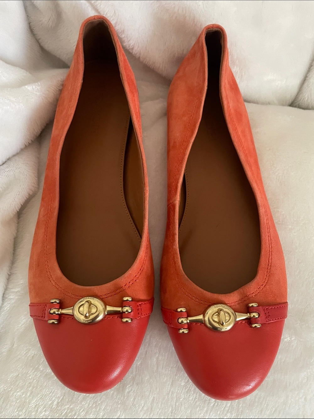 Coach Orange Leather & Suede Ballet Flats - Picture 1 of 5